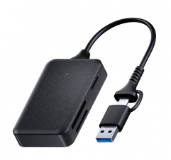 Адаптер 4-в-1 USB 3.2 и USB-C для карт памяти SD/MS/CF. Устройство чтения карт памяти одновременно считывает и записывает 4 карты.